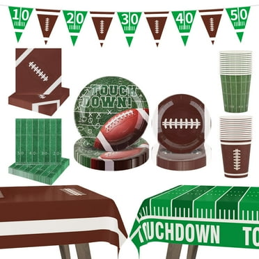 Arosche Football Party Decorations IFF17 Set for 24-Disposable and Napkins, Cups, Garland, Tablecloths, Touchdown Tableware Party Supplies for Football Birthday Game Day Tailgate Table Decor