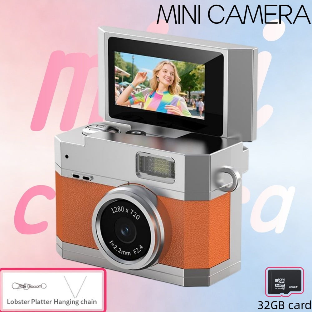 Tiny Pocket Student Digital Camera (Orange) - 720P HD Retro Mini Photocamera 0.96'' Video Camera, Fashion Pendant for Campus Recording & Decoration