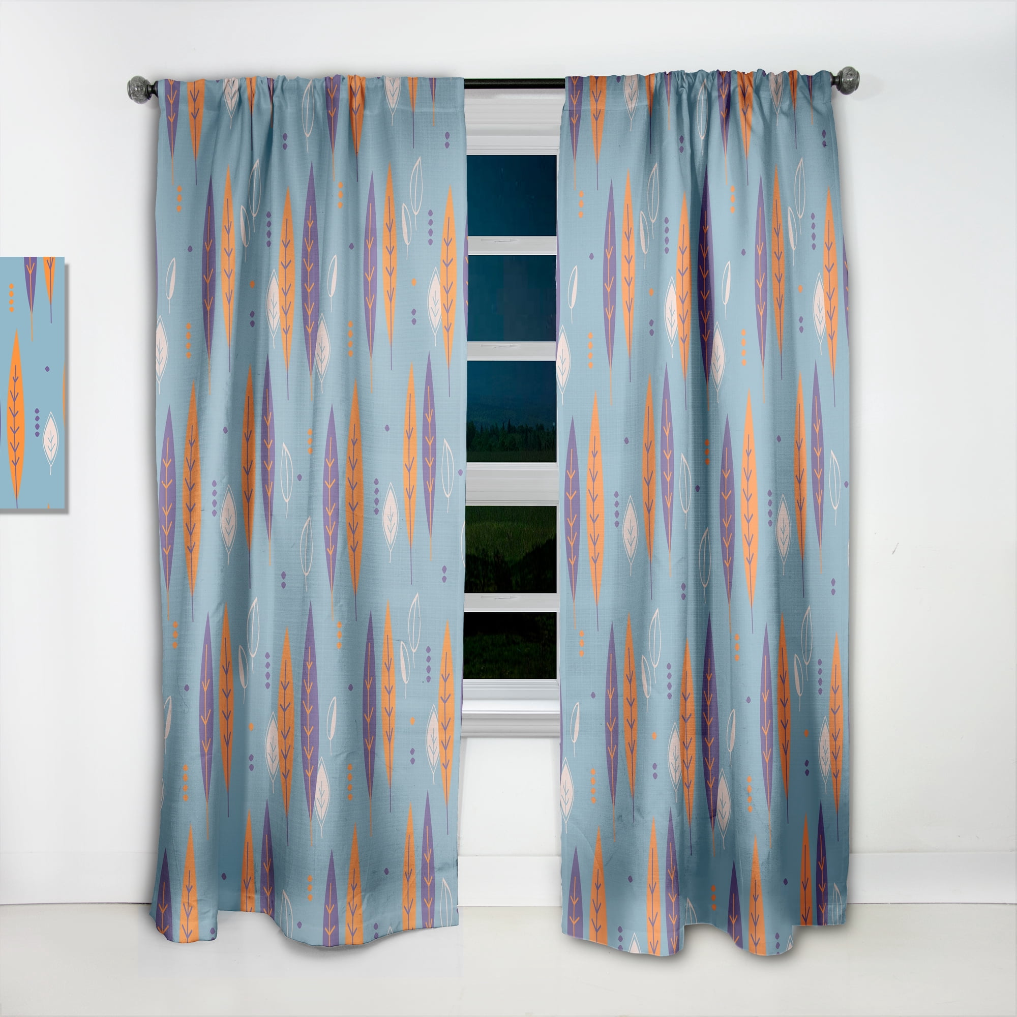 Designart 'Botanical Floral Retro Pattern II' Mid-Century Modern Curtain Panel