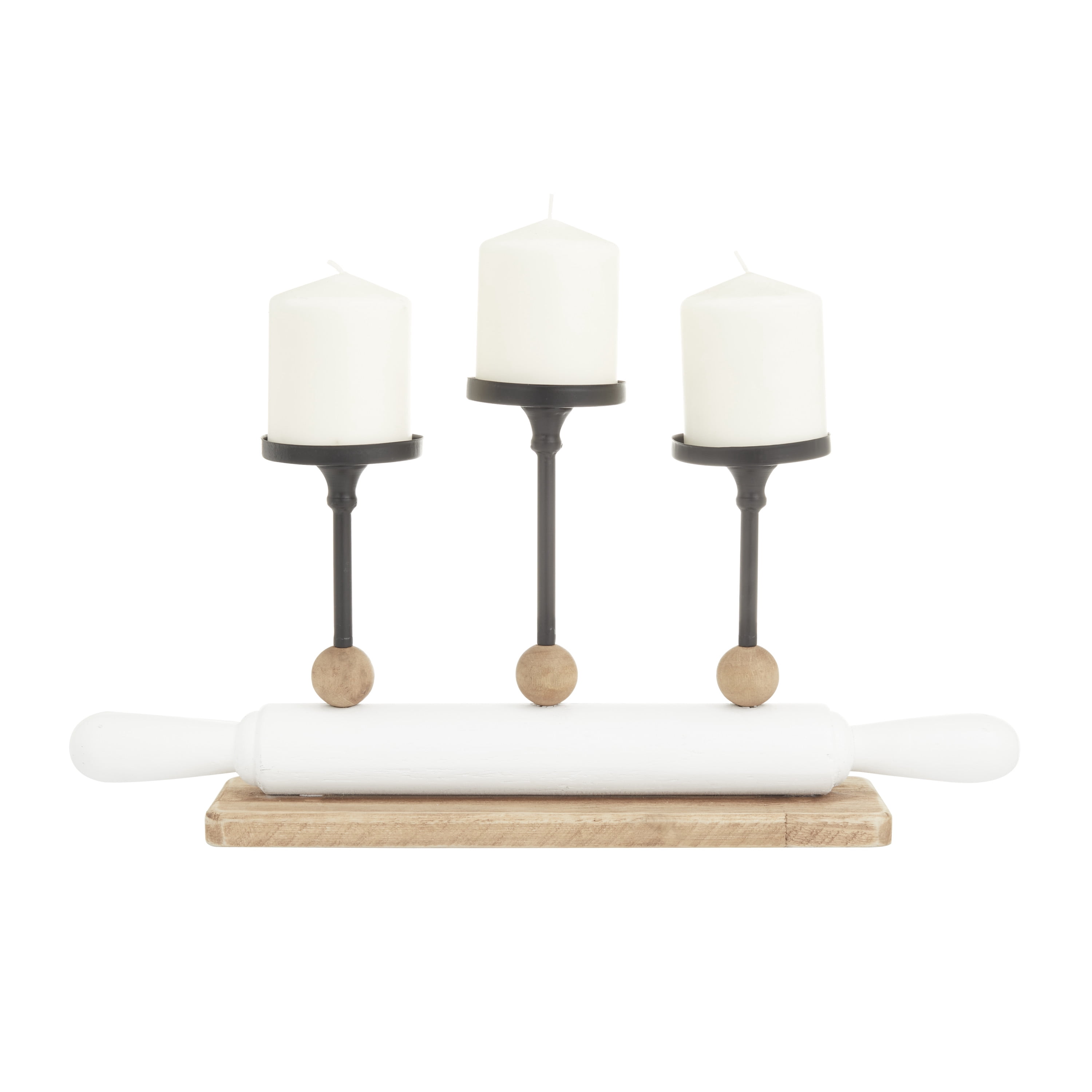 DecMode 4"W, 9"H Wood Modern Farmhouse Candelabra, White, 1-Piece