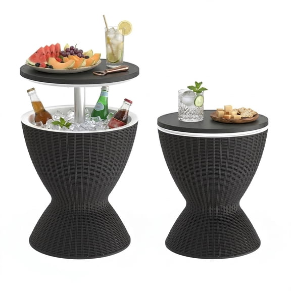 MINDYES 8 Gallon Ice Bucket 4-IN-1 Outdoor Patio Furniture, Cool Bar Table Cocktail Side Table, Black