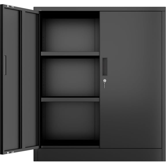 JessieMal Metal Storage Cabinet, Garage Storage Cabinet with 2 Adjustable Shelves, Locking Short Storage Cabinet for Office Garage Home, Black Metal Cabinets (36" H x 31.5" W x 16" D)