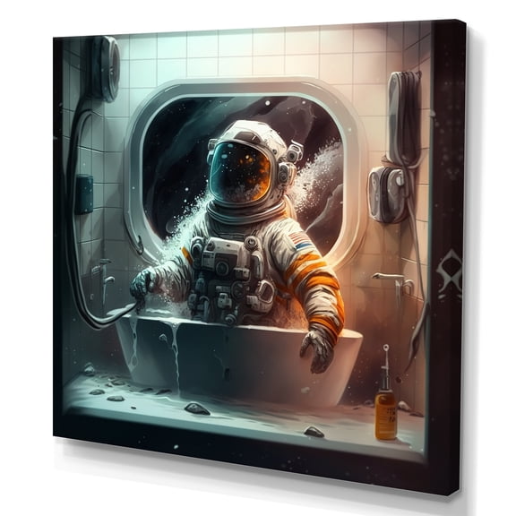 Designart Astronaut Sitting On The Toilet I Canvas Wall Art