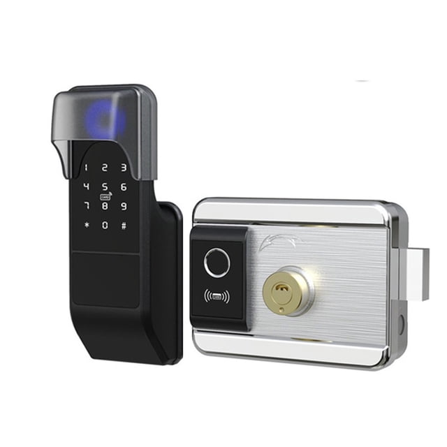 Door Lock, Waterproof Tuya Smart Door Lock Digital Password Double-sided Fingerprint Electronic Rim Lock For Outdoor Iron Gate Door ,Easy to Install