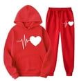 thumbnail image 2 of VBTAPA Sweatsuits for Women Set 2 Piece Jogging Outfit Fashion Heartbeat Print Hoodie Sweatshirt Jogger Sweatpants Casual Tracksuit Y2K Streetwear Red S, 2 of 5