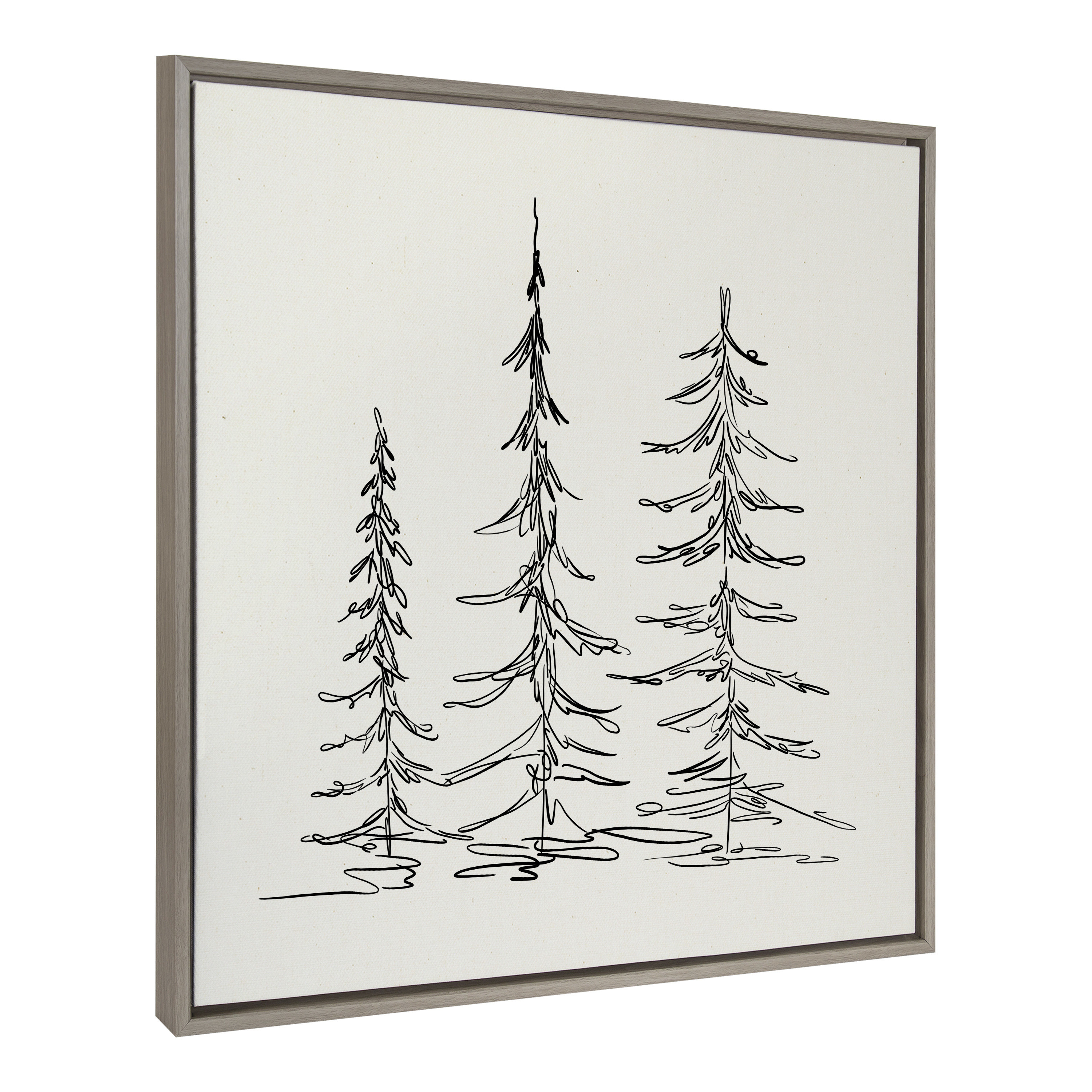 Kate and Laurel Sylvie Minimalist Evergreen Trees Sketch Framed Canvas Wall Art by The Creative Bunch Studio, 30x30 Gray, Chic Modern Art for Wall