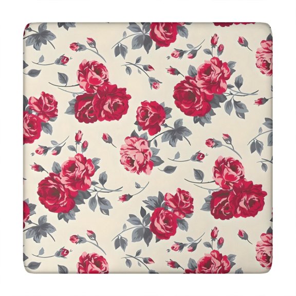 Pioneer Flower Floral Print Pattern Square Fitted Tablecloth with Elastic Edge,Square Table Cover,Washable Elastic Table Cover for Home Kitchen Party Decor 34"x34"