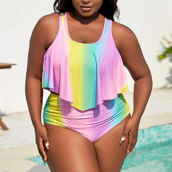 Honeeladyy Plus Size Tankini Swimsuits for Women Two Piece Tank Top with Boyshorts Bathing Suits Pink XXL