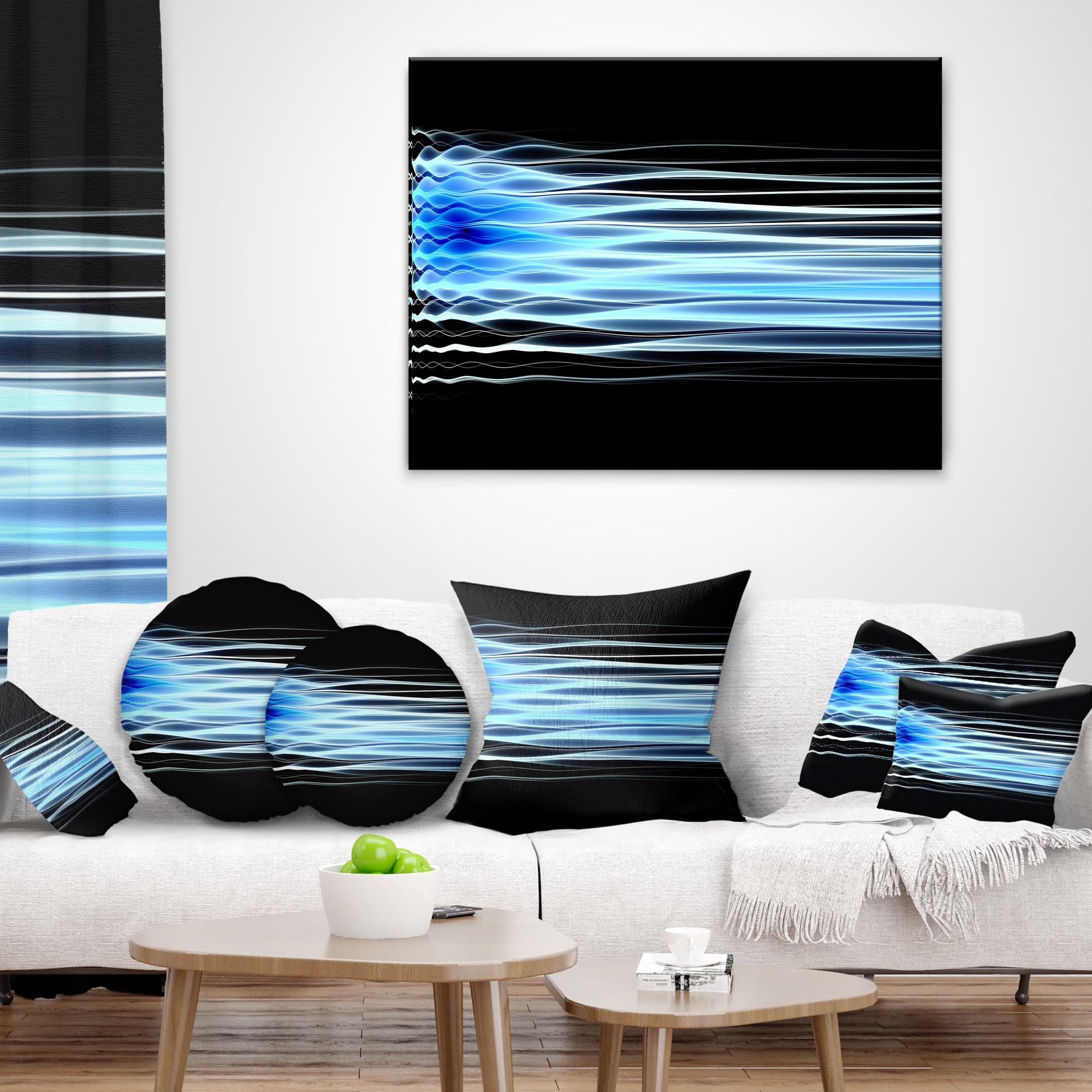 Designart Light Blue Fractal Waves - Abstract Throw Pillow - 16x16