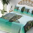 thumbnail image 5 of Ambesonne Island Fitted & Top Sheet Set with Shams, Beach Cruising Landscape Art, Green Brown, 5 of 8