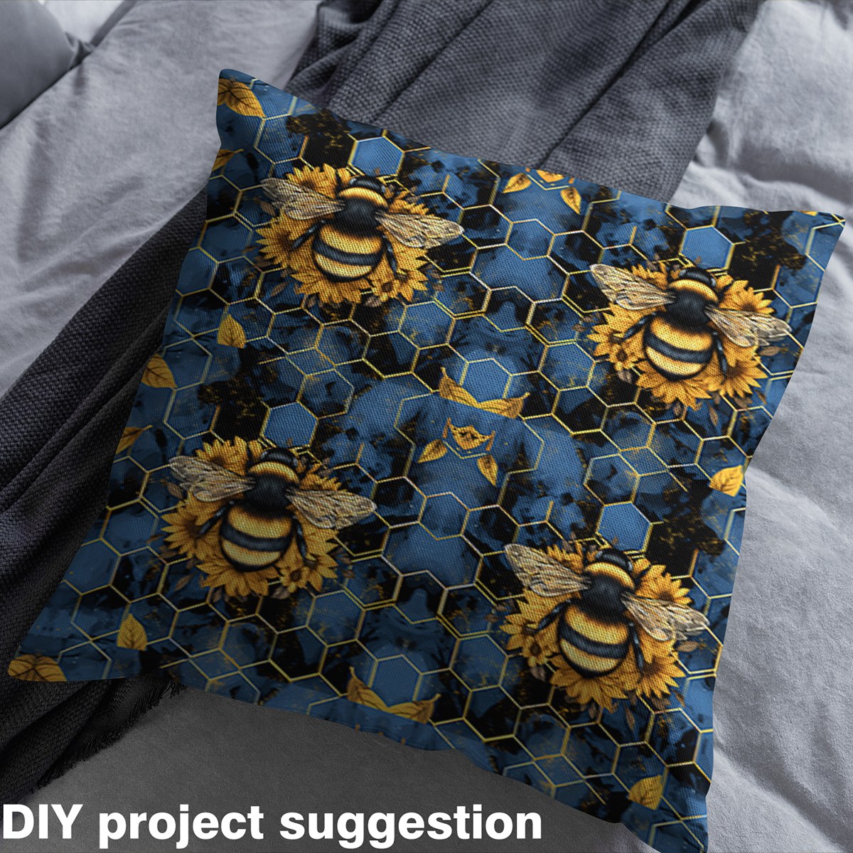 Homewish Kawaii Yellow Bee Fabric by the Yard 1 Yard,Geometric Hexagon Hoceycomb Home Decor Fabric by the Yard,Rustic Gold Leaves Sewing Fabric For Kids Boys,Microfiber Bedroom Decor