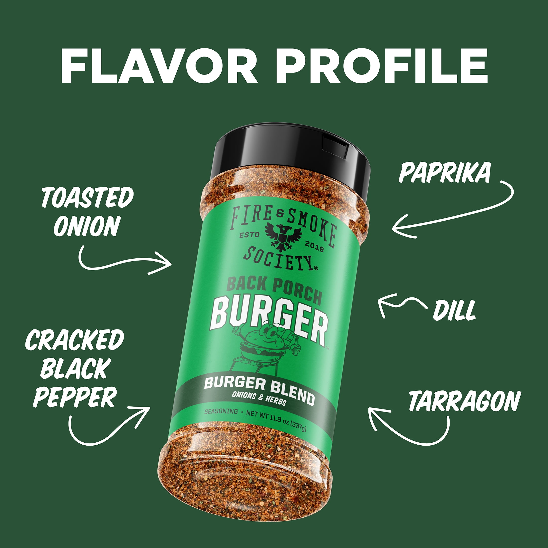 Fire & Smoke Society Back Porch Burger Seasoning, 11.9 Ounce Mixed Spices & Seasonings
