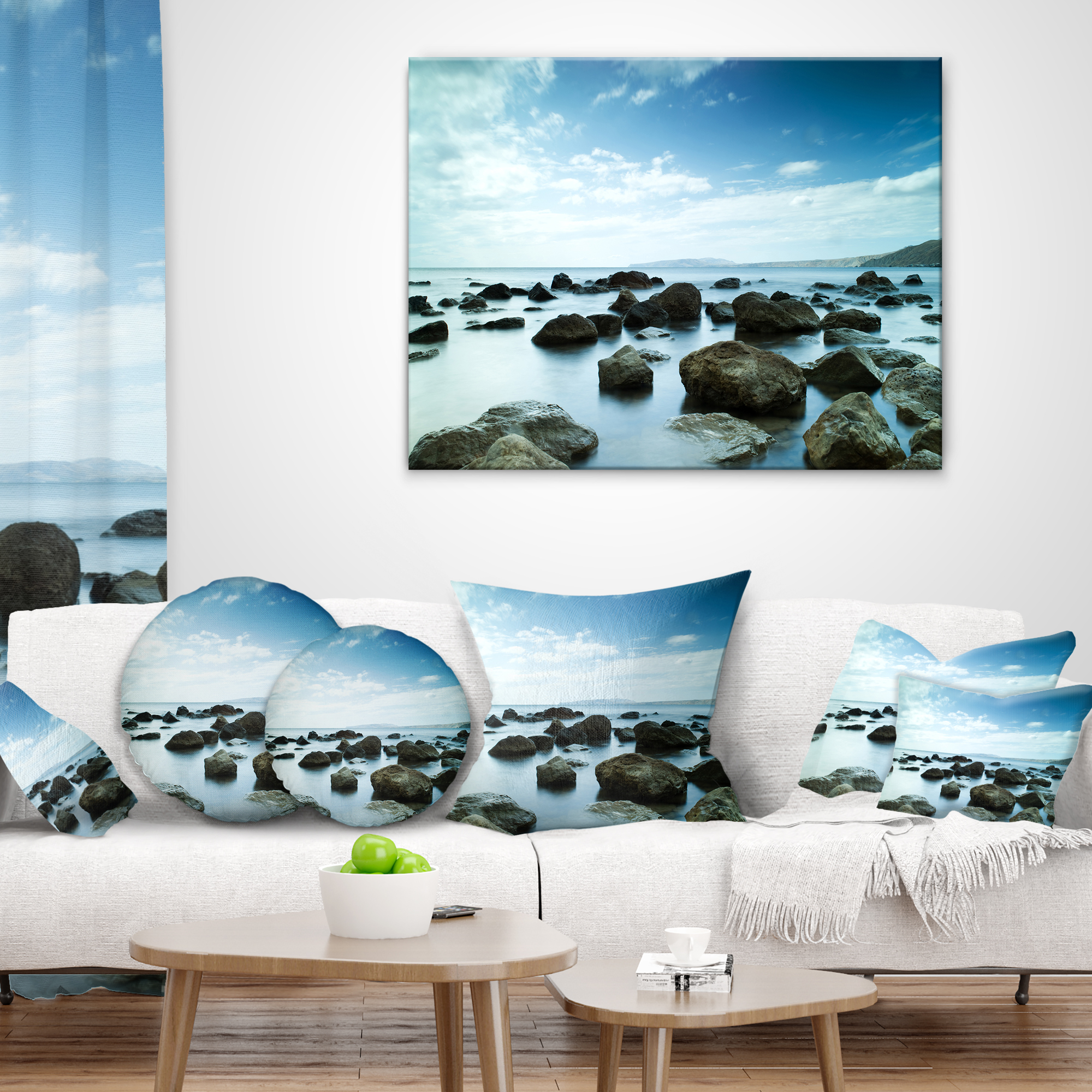 Designart Sleeping Sea Under Blue Sky - Landscape Photo Throw Pillow - 18x18