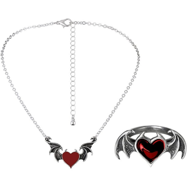 zoogdier voor het geval dat Hedendaags Evil Heart Bat Wing Halloween Necklaces Ring Set Cool Punk Heart-Shape  Demon Peach Wing Statement Collar Angel Wings Choker Necklace for Women  Girls Personality Jewelry-B red - Walmart.com