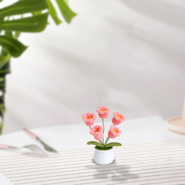 Huanglei Handmade Crochet Pot Desktop Ornament Decorative Knitted Potted Home Desk Accessory Unique Idea