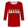thumbnail image 4 of Cavosen Happy Easter Women's 3/4 Sleeve Tops Crew Neck Summer Bunny Funny Letter Print Pullover Blouse Festival Shirts Vacation Holiday Tee Shirts Casual Dressy T Shirts Red S, 4 of 5