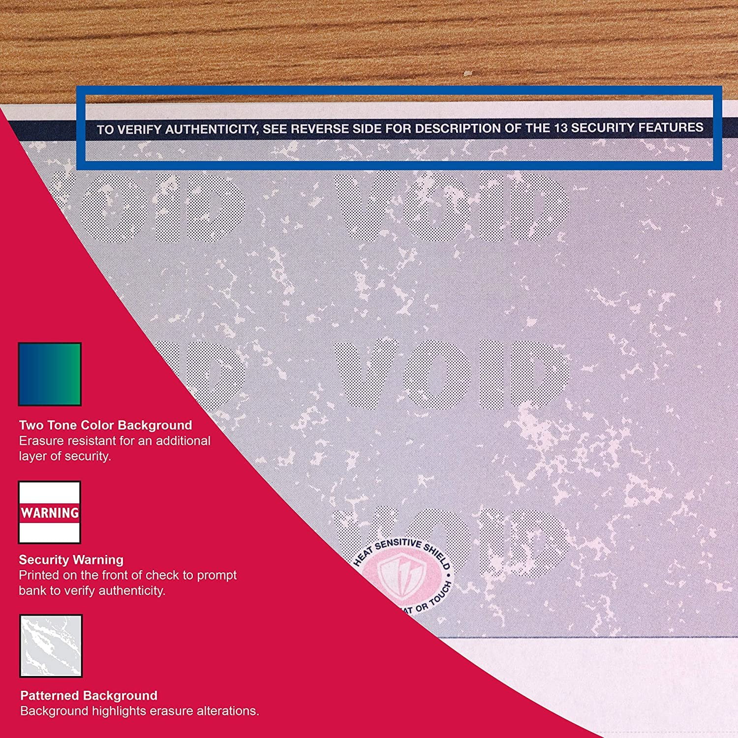 DocuGard Blue/Red Prismatic Bottom Check, 8.5 x 11 Inches, 24 lb, 500 Sheets, 1 Check Per Sheet 04536
