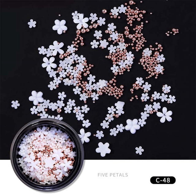 Pompotops Produits de Beauté en Liquidation, Cadeaux de Beauté pour Femmes, Disque à Bout des Doigts en Résine à Cinq Fleurs Petites Fleurs Blanches Tridimensionnelles