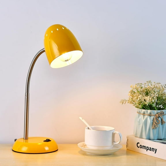 Eye-Caring Table Lamp of Simple Designs Home E26 Led Screw Basic Metal Desk Lamp with Flexible Gooseneck Hose Neck Study Lamp for Bedroom Office Living Room Convenient On/Off Switch(Yellow)