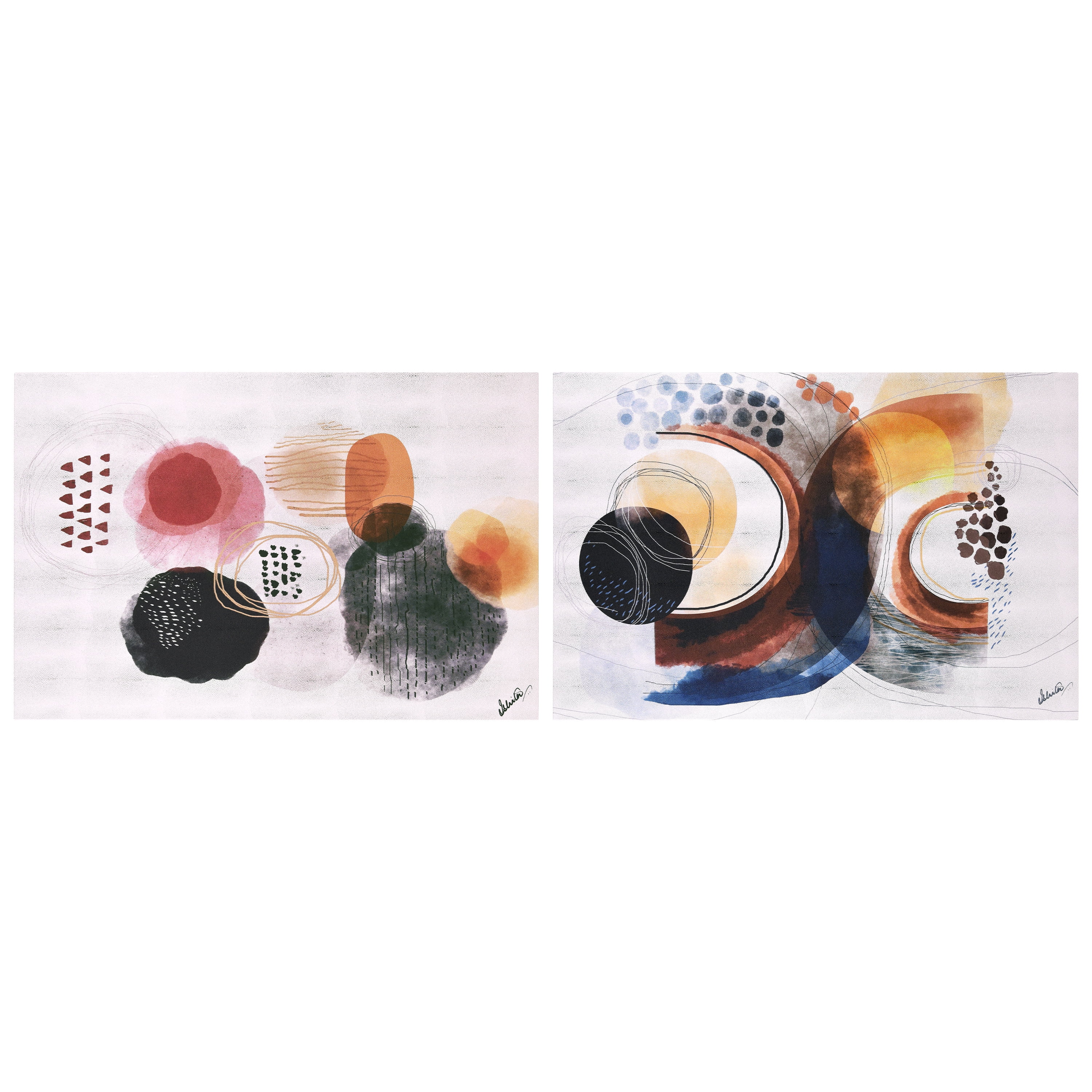 "Colorful Harmony I & II", Colorful Abstract Rendered on Silver Shagreen Wrapped Canvas Wall Art Set, sized 60"x40"