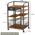thumbnail image 5 of Coffee Cart with Storage Drawer, Coffee Bar Cabinet with Wheels, 4-Tier Adjustable Mobile Coffee Table, Rustic Wood Coffee Bar Station for Kitchen/Entrance/Living Room/Dining Room, 5 of 7