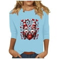 thumbnail image 1 of Staron Liquidation T-Shirts de la Saint-Valentin pour Femmes T-Shirts à Col Rond T-Shirts Imprimés Cœur Manches 3/4 T-Shirt d'Été Ample T-Shirt Graphique T-Shirts Basiques Blouses Hauts, 1 of 4