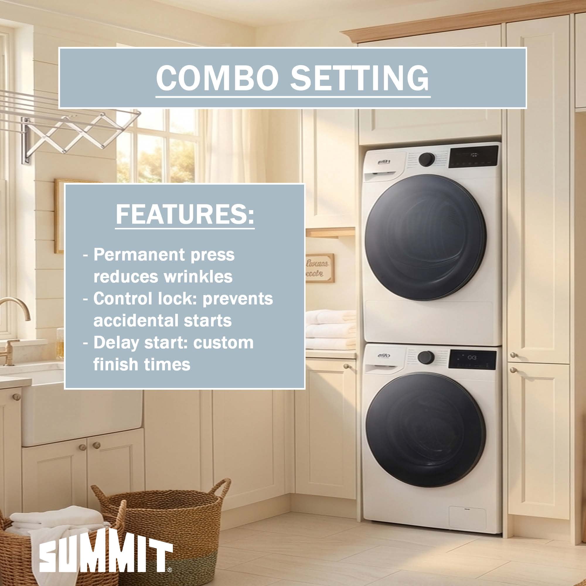 Summit 1.9 cu.ft. Washer & 4.1 cu.ft. Dryer Combo, ENERYSTAR Certified, Washer-Dryer Set, White - SLS3412W
