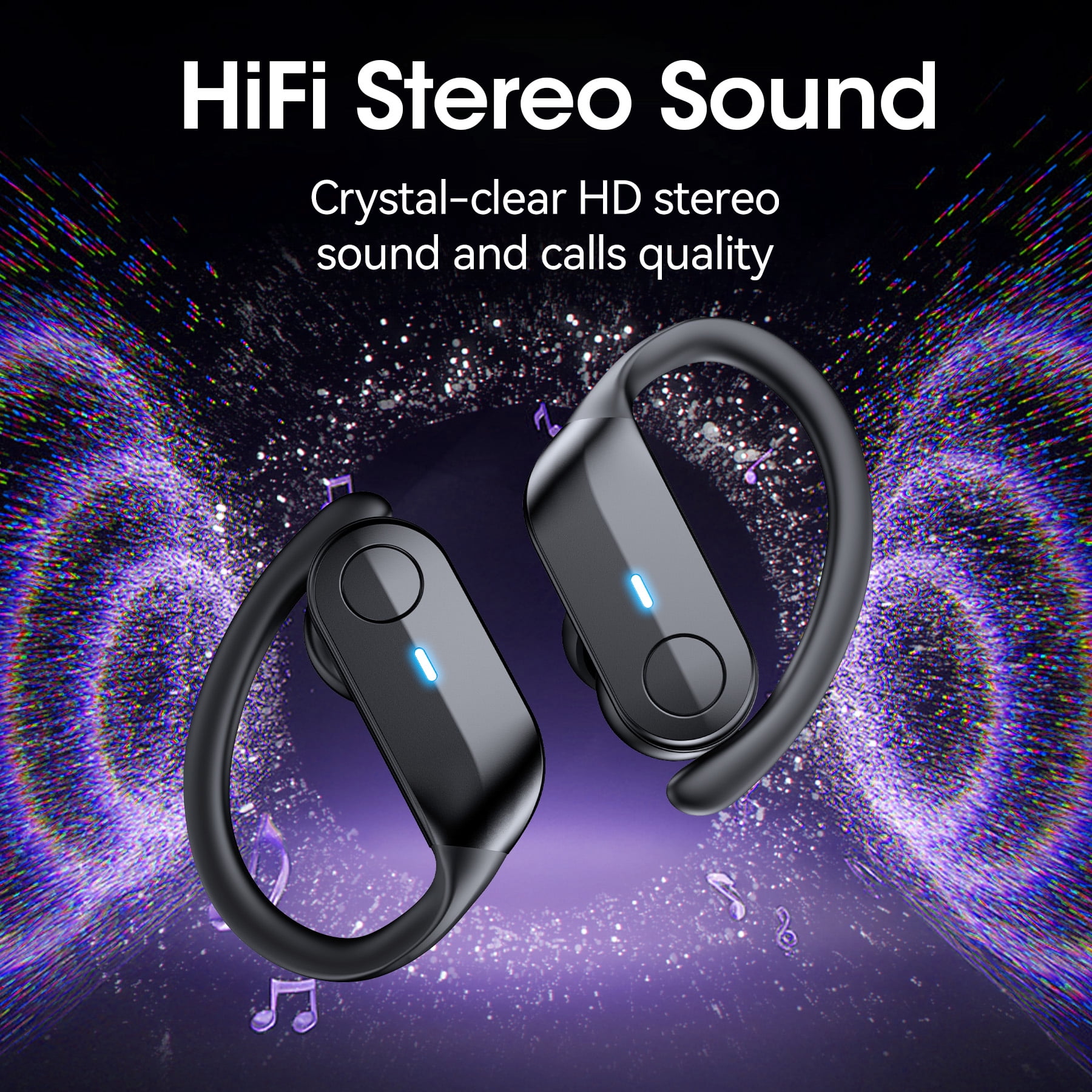 VEATOOL T8 Wireless Earbuds Bluetooth Headphones Sport, 2025 Bluetooth Earbuds Stereo Ear Buds, Noise Cancelling Mic, IPX7 Waterproof Headset for Workout/Running Black