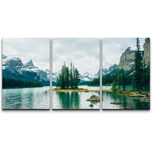 wall26 Canvas Print Wall Art Set Mountain Range Zen Pine Tree Lake Nature Wilderness Photography Realism Rustic Landscape Colorful Cool for Living Room, Bedroom, Office - 24"x36"x3 Panels