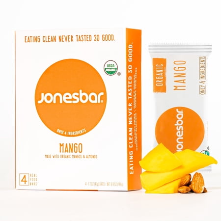 JONESBAR (Mango Almond, 4 Count (Pack of 1)), USDA Organic Fruit & Nut Bar, Non-GMO, Kosher, Vegan, Gluten Free, Simple Snack Bar