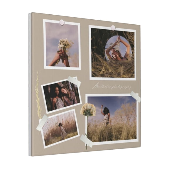 Custom Canvas Prints Beige Feminine Autumn Floral Aesthetic Personalized Photo Image Collage DIY Framed Kit Wall Art Picture Room Decor 18x18 inch