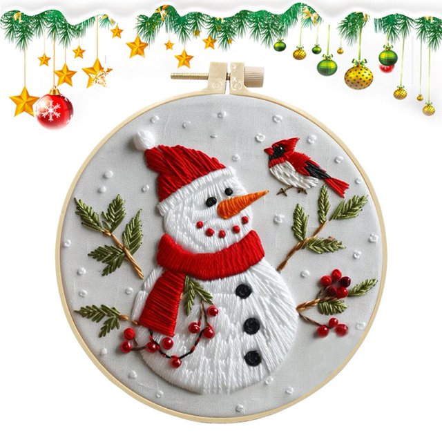 TQEHS Kit de inicio de bordado para decoración del día de Navidad, kit de patrón de puntada de gama completa tridimensional, adecuado para principiantes en punto de cruz D8A8