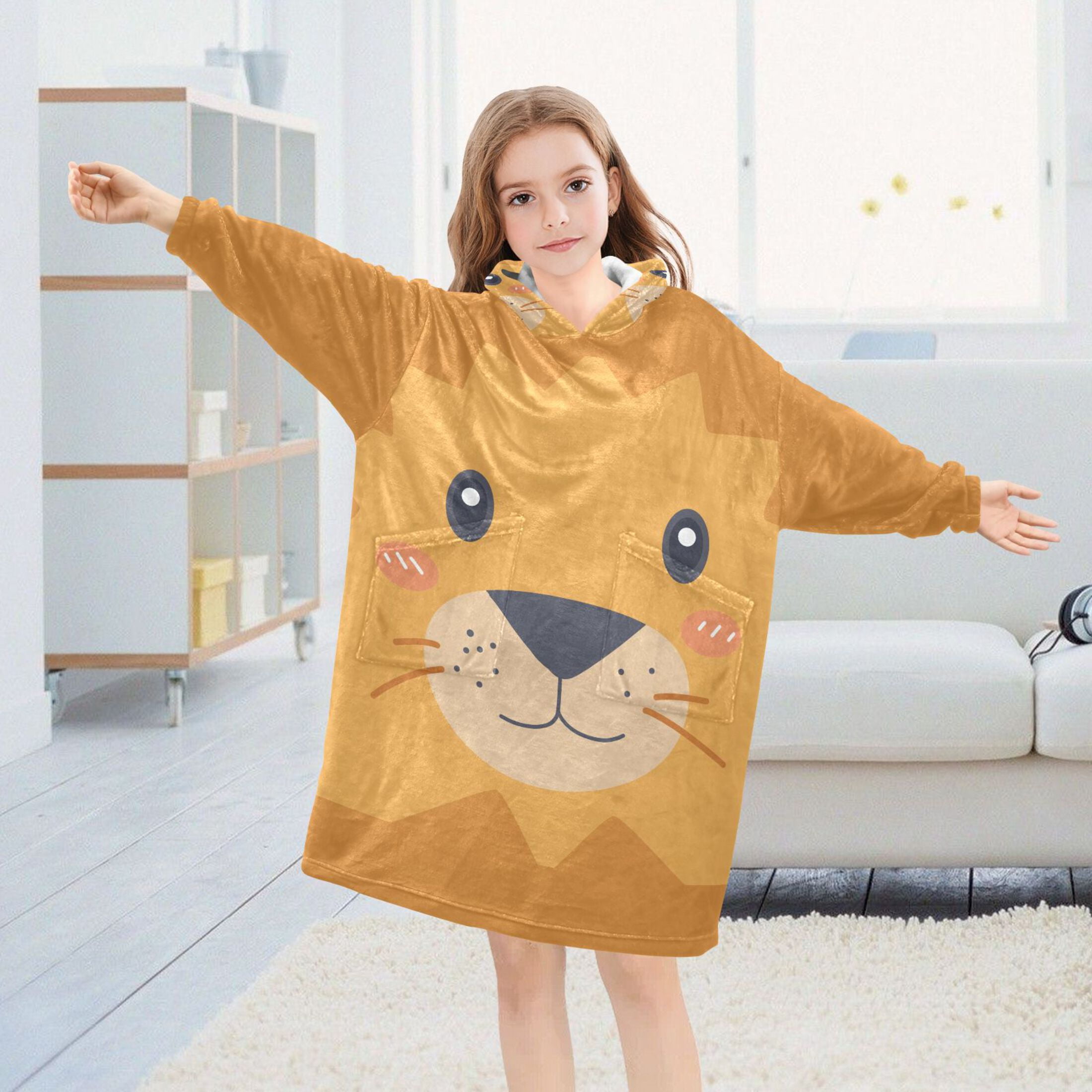 joogoo Wearable Blanket Hoodie Funny Lion Face for Flannel Sherpa Pocket 3-14 YR S
