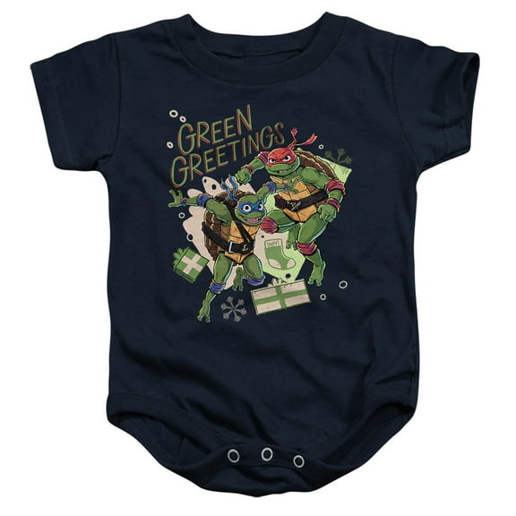 TMNT: Mutant Mayhem Christmas Greetings Leonardo Raphael Unisex Infant Snap Suit for Baby, Navy, Large