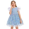 thumbnail image 3 of IBTOM CASTLE Kids Girls Princess Tulle Tutu Dress Flutter Sleeve Star Glitters Rainbow Birthday Party Pageant Summer Dresses 7-8 Years Blue Polka Dots, 3 of 8