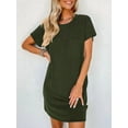 thumbnail image 4 of Womens Casual Summer Crewneck Short Sleeve Ribbed Mini Tshirt Dress  Green XL, 4 of 5
