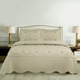thumbnail image 3 of 3 Piece Floral Embroidered Quilted Bedspread Set Queen/King Size,All Seasons Lightweight Bed Set Scallop Edges Covetlet with Pillow Sham, 3 of 6