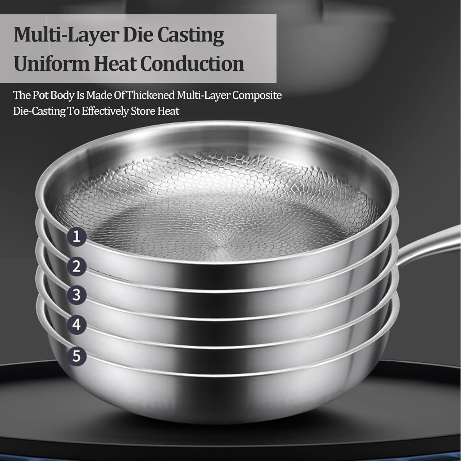 Titanium Cookware Titanium Frying Pan, Pure Titanium Pan Non Stick Fry Pan with Lid Hand Hammered Cooking Pan for All Stovetops