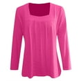 thumbnail image 3 of Women's Fashion Casual Square Collar Crease Solid Color Long Sleeve T Shirt Top T Shirts Blouse Summer Long Sleeve Tops for Women plus Size T Shirt Women Womens Shirts for Leggings Short Sleeve Scrub, 3 of 3