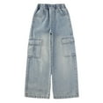 thumbnail image 3 of Fancifize Girls Wide Leg Jeans High Waist Baggy Cargo Jeans Loose Stretch Denim Pants Streetwear for Skate Park 5-15Y, 3 of 7