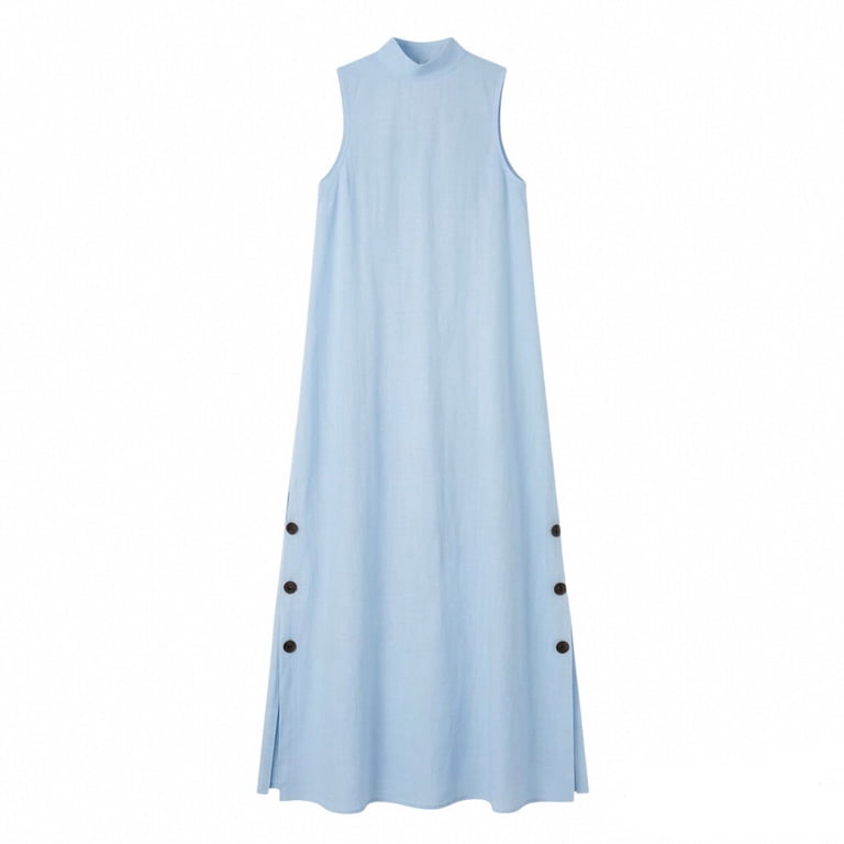 graduation dresses under $100 Qulqfy for Women 100 Cotton Button Down Maxi Sleeveless High Neck Casual Wedding Guest Elegant Going Out Beach Sundress M Ecom Exclusive:No