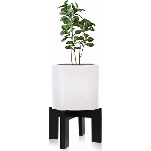 FOUKUS Wood Plant Stand Indoor/Outdoor – Large Stable Plant Holder for Flower Pots – Modern Decorative Planter Stand for Living Room, Patio, Balcony & Garden – 3 Pack, Black