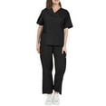 thumbnail image 3 of Scrubs for Women - V Neck Top and Bootcut Cargo Straight Pants with multi Pockets Black L, 3 of 4