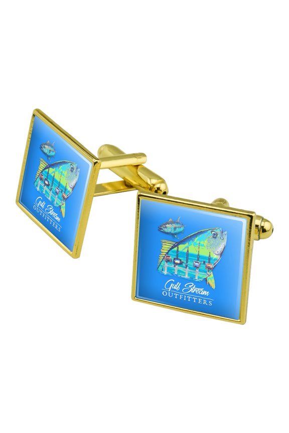 Gulf Stream Outfitters Yellowfin Ahi Tuna Ocean Fishing Square Cufflink Set - Silver or Gold
