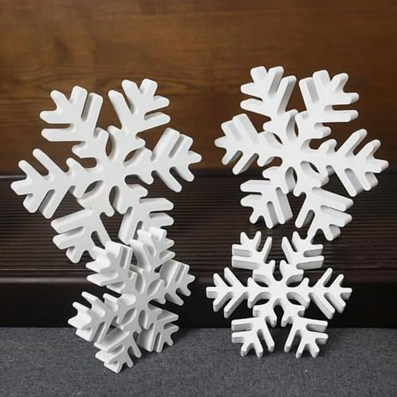 4 Piece Winter Wonderland Decorations - Snowflake Ornaments for & Winter, Wooden Snowflake Decor for & Fireplace