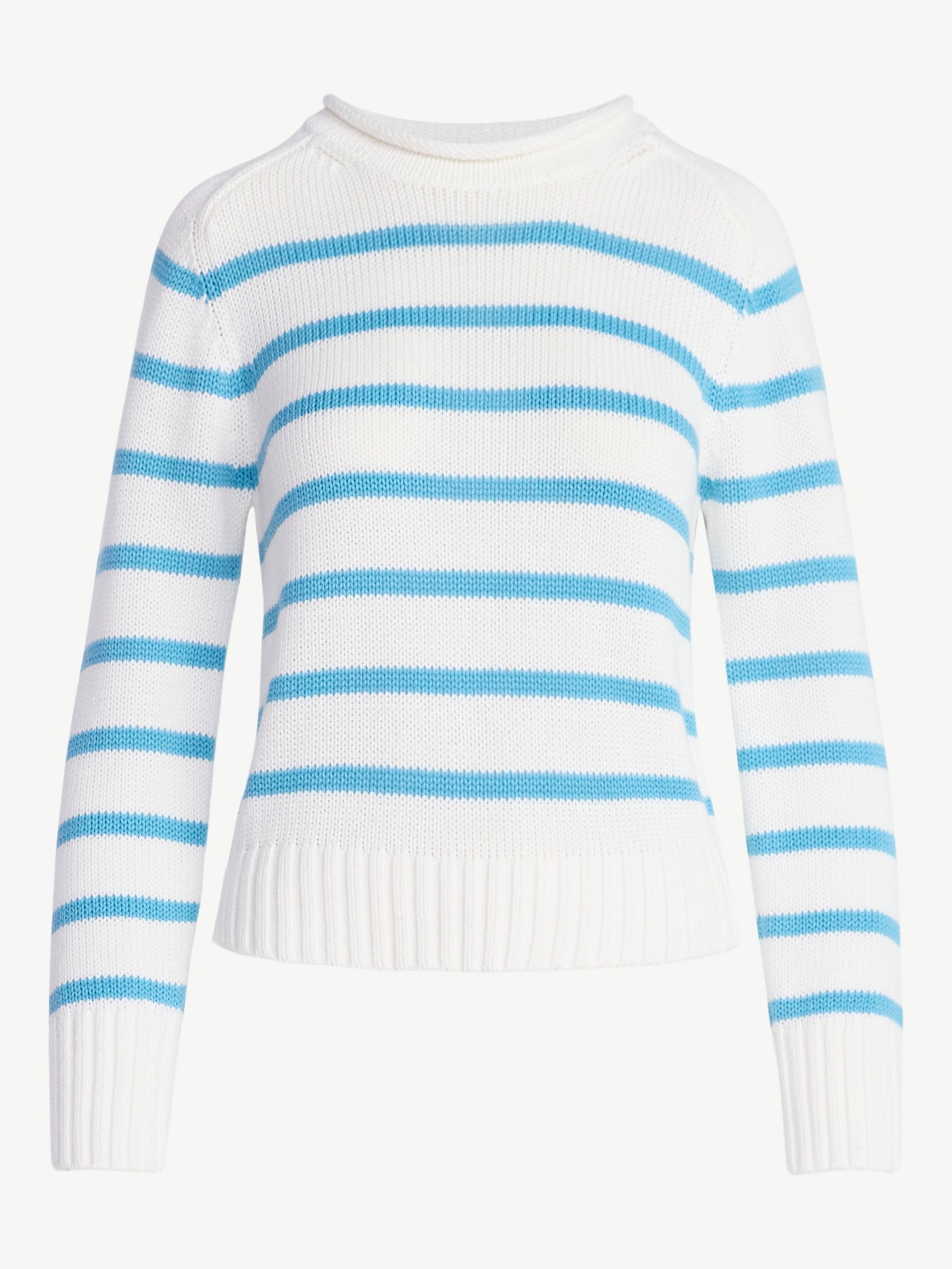 Free Assembly Women’s Saddle Shoulder Roll Neck Cotton Sweater with Long Sleeves, Sizes XS-XXL