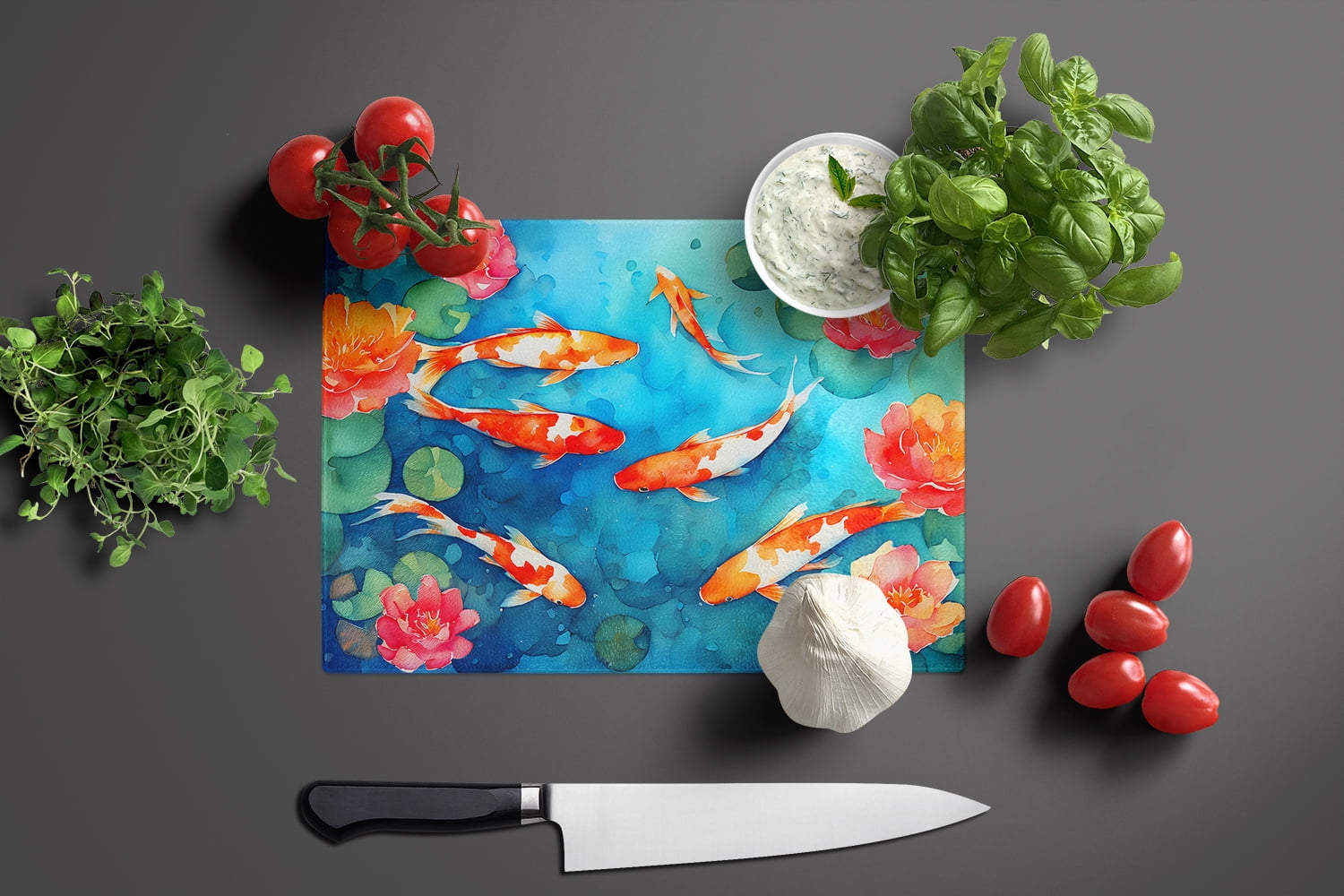 Koi Fish Glass Cutting Board Large 12 in x 15 in