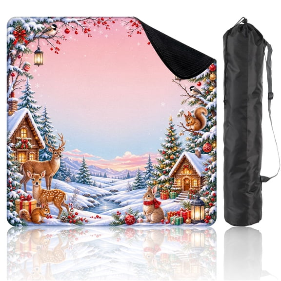 31.5" x 31.5" Mahjong Mat with Carrying Bag Winter Wonderland Non-Slip Noise Reduction Game Mat for American Mahjong Table Cover Game Night Decor Hostess Gift