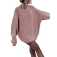 thumbnail image 2 of Women'S Oversized Sweaters Batwing Sleeve Mock Neck Jumper Tops Chunky Knit Pullover Sweater Pink M, 2 of 9