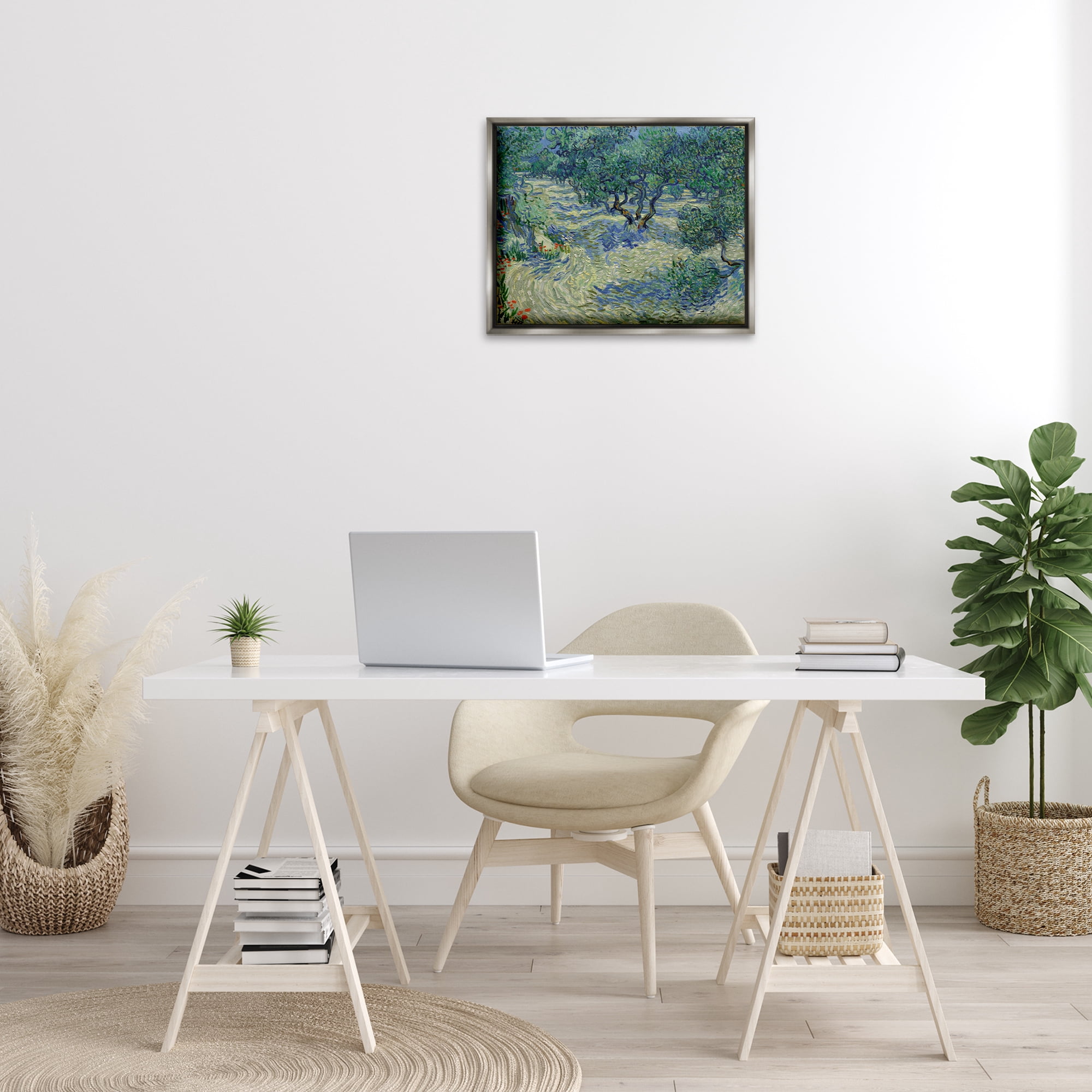 Stupell Industries Classic Van Gogh Olive Orchard Landscape & Nature Painting Gray Floater Framed Canvas Art Print Wall Art, 21 x 17